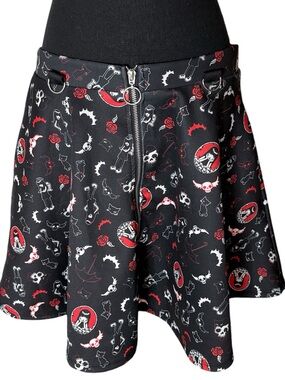 EMILY THE STRANGE HOT TOPIC O Ring Mini Skirt Zipper Skulls Goth Gothcore XL